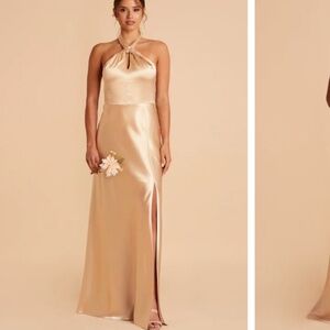 Birdy Grey Monica Long Halter Tie Satin Dress Gold Curve Size Medium. Never worn